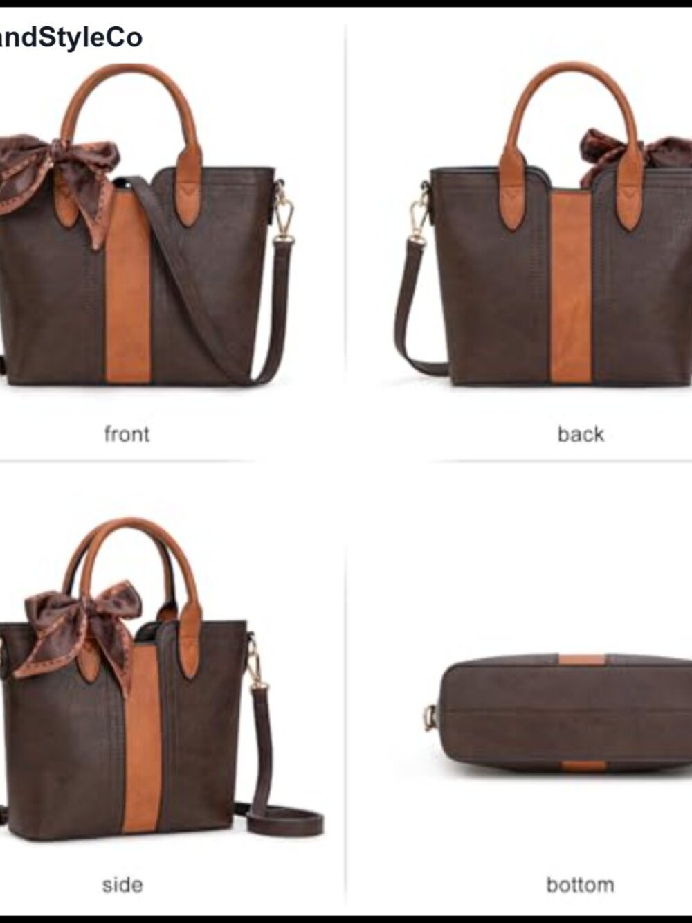 Vegan Leather Satchel Shoulder Bag with Detachable Crossbody Strap - Picture 3 of 6